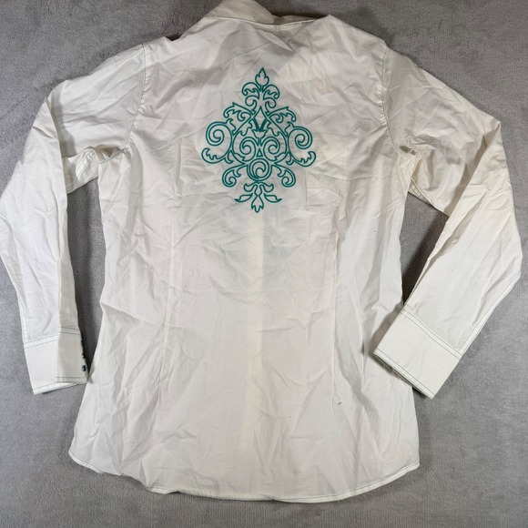 Ariat Womens Western Shirt Pearl Snap Turquoise Embroidery White M - Picture 2 of 12
